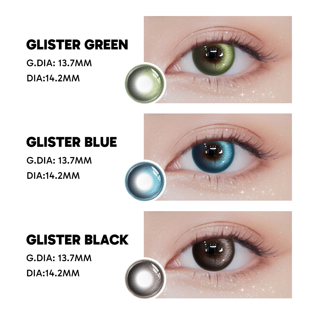 Glister Black - 1 Year, 2 lenses Colored Contacts - Gleglow