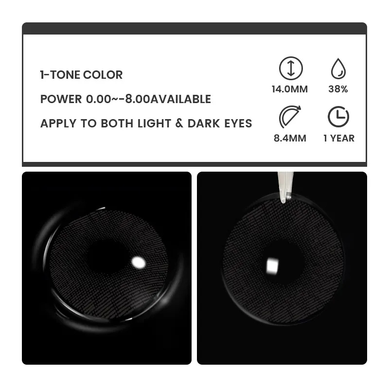 Serac Black - 1 Year, 2 lenses Colored Contacts - Gleglow