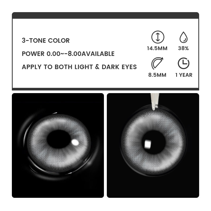 Ivy Grey - 1 Year, 2 lenses Colored Contacts - Gleglow