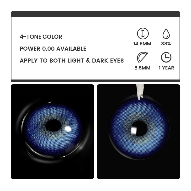 Jurel Dark Blue - 1 Year, 2 lenses Colored Contacts - Gleglow