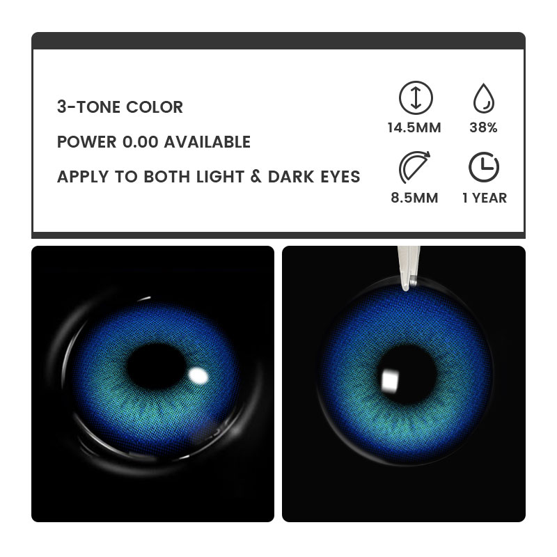 Lainis Blue - 1 Year, 2 lenses Colored Contacts - Gleglow