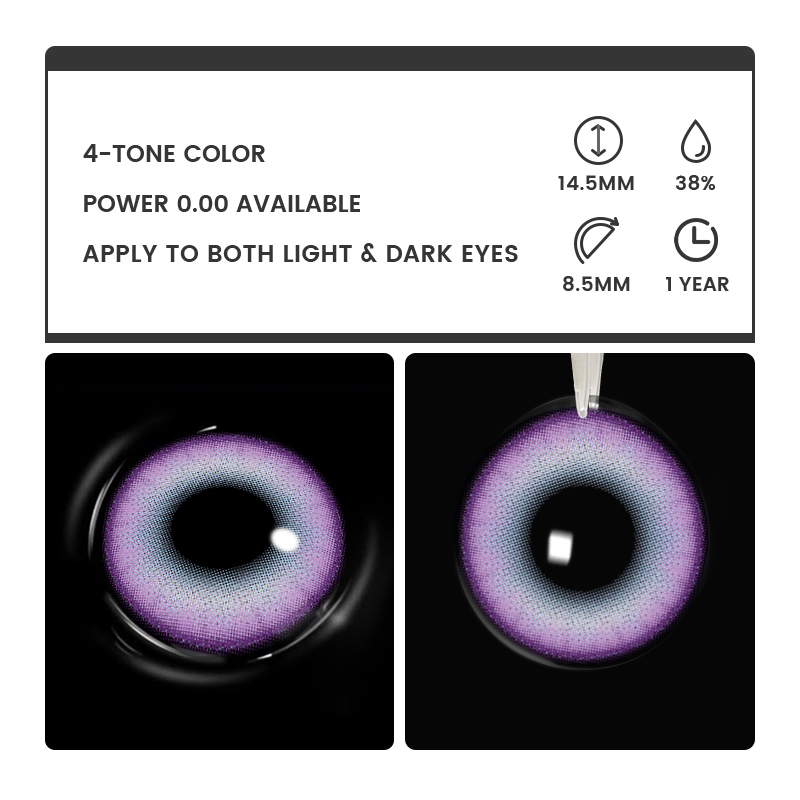 Lila Purple - 1 Year, 2 lenses Colored Contacts - Gleglow