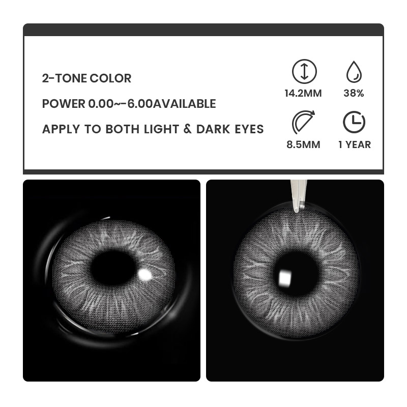 Magic Coral Grey - 1 Year, 2 lenses Colored Contacts - Gleglow