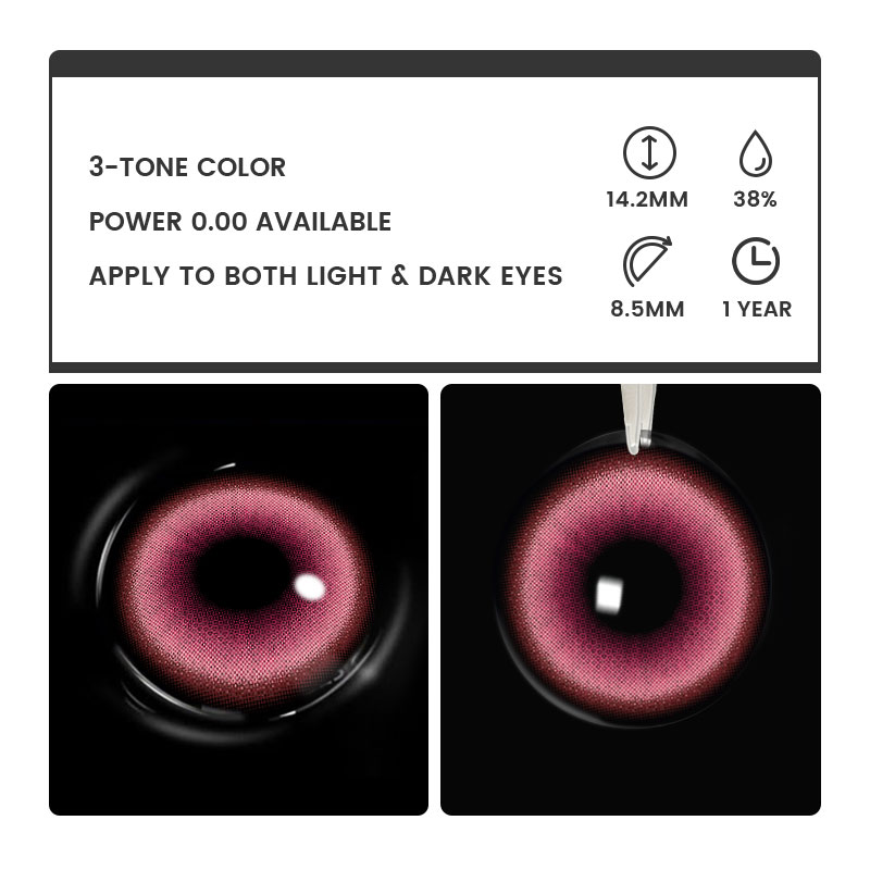 Merlot Pink - 1 Year, 2 lenses Colored Contacts - Gleglow
