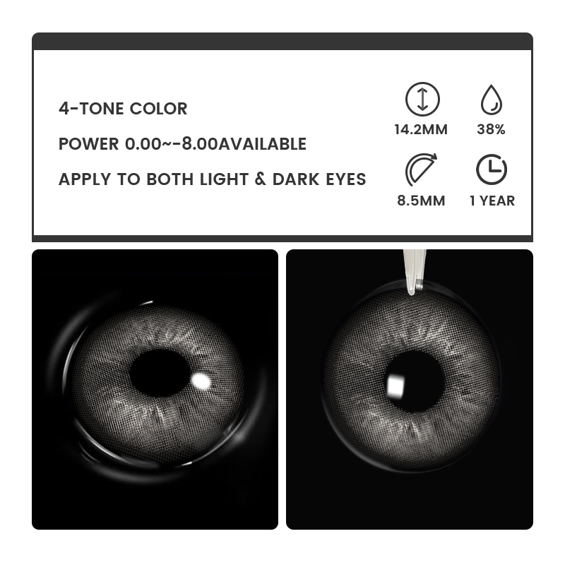Mintcream Grey - 1 Year, 2 lenses Colored Contacts - Gleglow