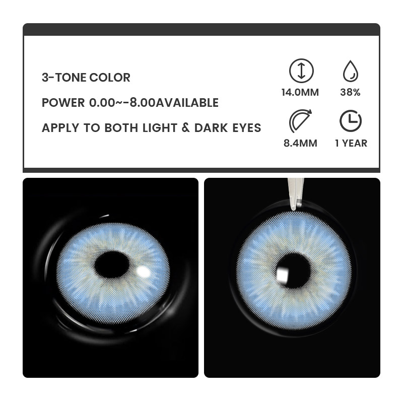 Moeli Blue - 1 Year, 2 lenses Colored Contacts - Gleglow