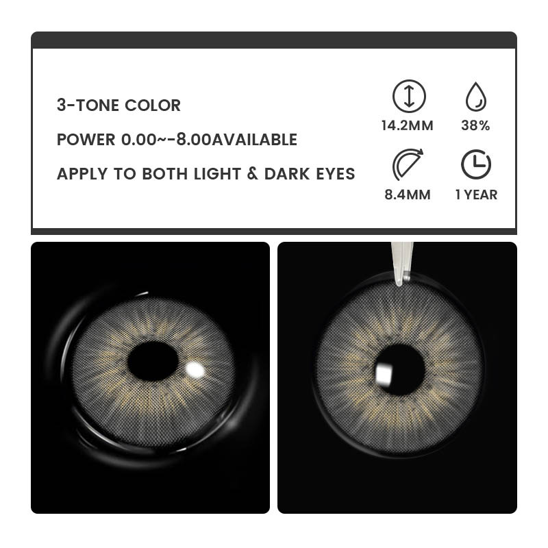 New York III Grey - 1 Year, 2 lenses Colored Contacts - Gleglow