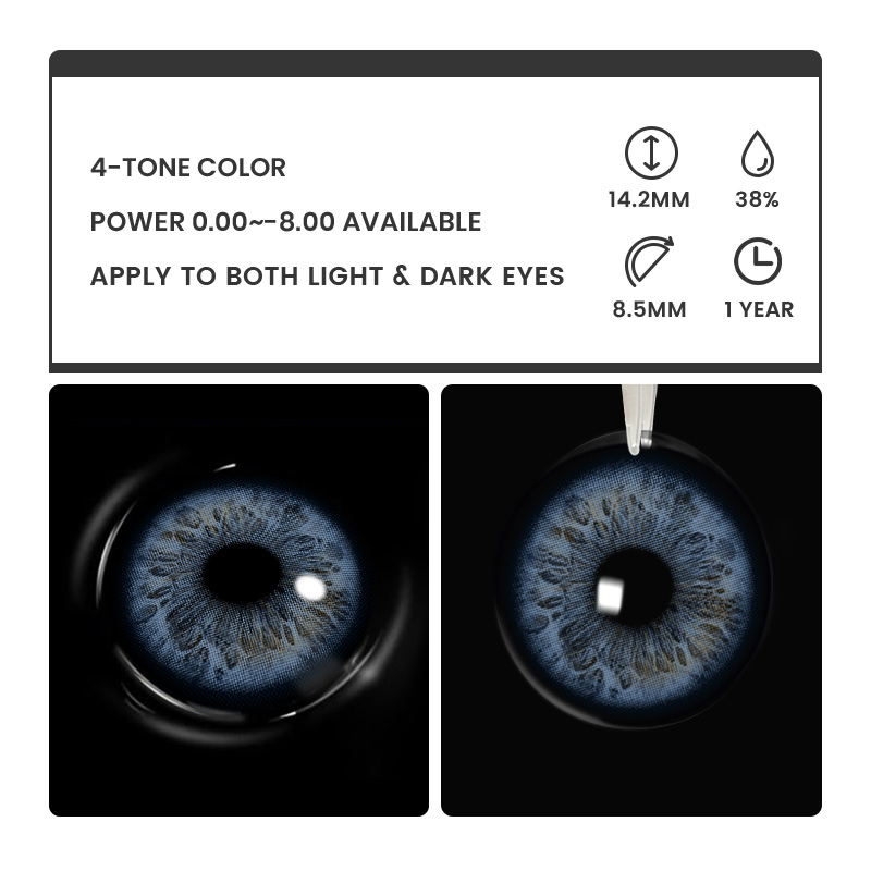 Opal Lunar Blue - 1 Year, 2 lenses Colored Contacts - Gleglow