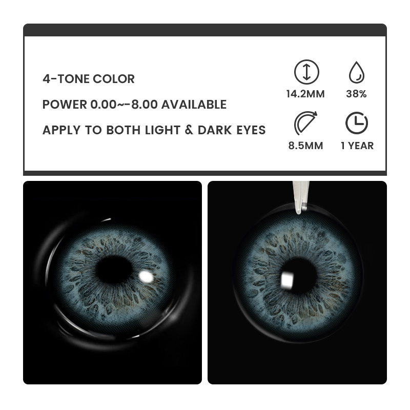 Opal Lunar Sage Grey - 1 Year, 2 lenses Colored Contacts - Gleglow