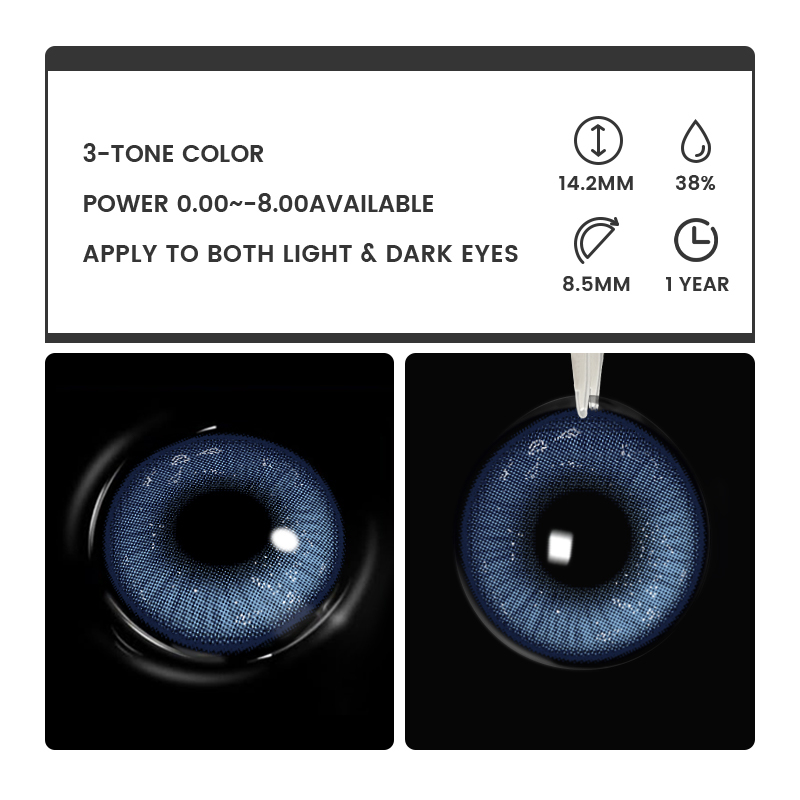 Plume Blue - 1 Year, 2 lenses Colored Contacts - Gleglow