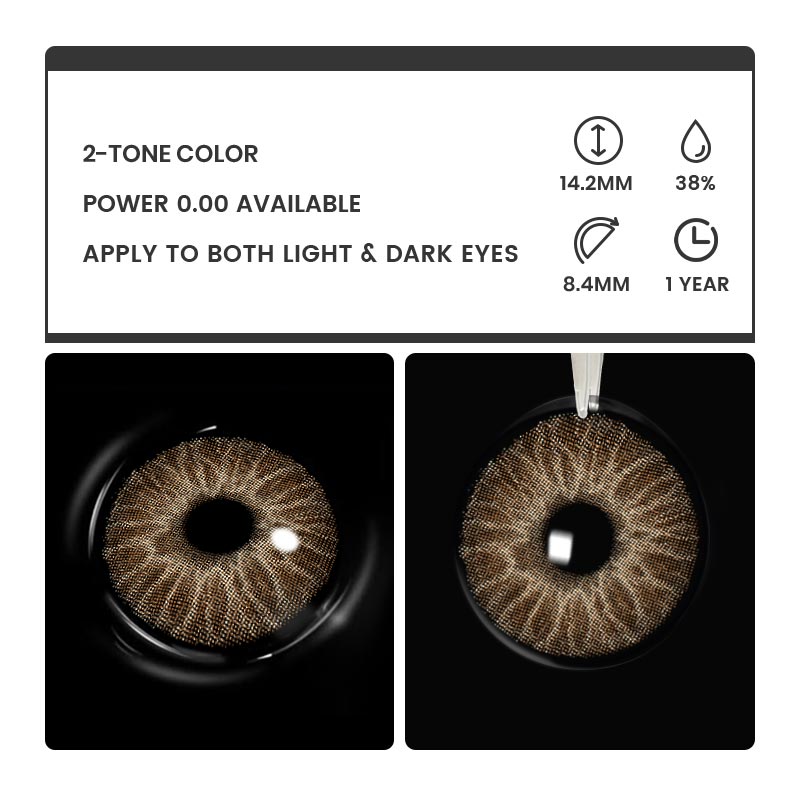 Pollen Brown - 1 Year, 2 lenses Colored Contacts - Gleglow