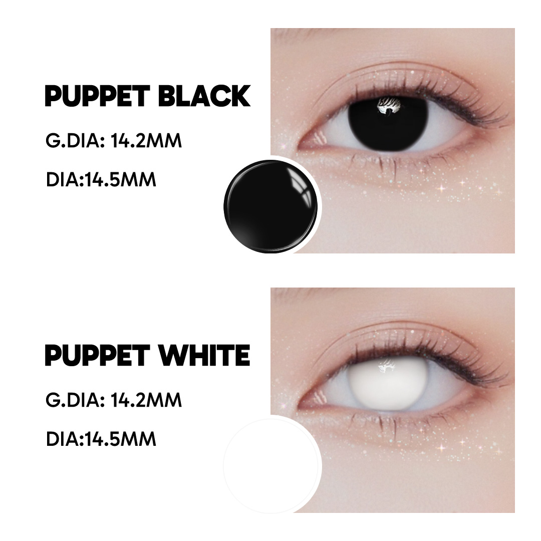 Puppet Black - 1 Year, 2 lenses Colored Contacts - Gleglow