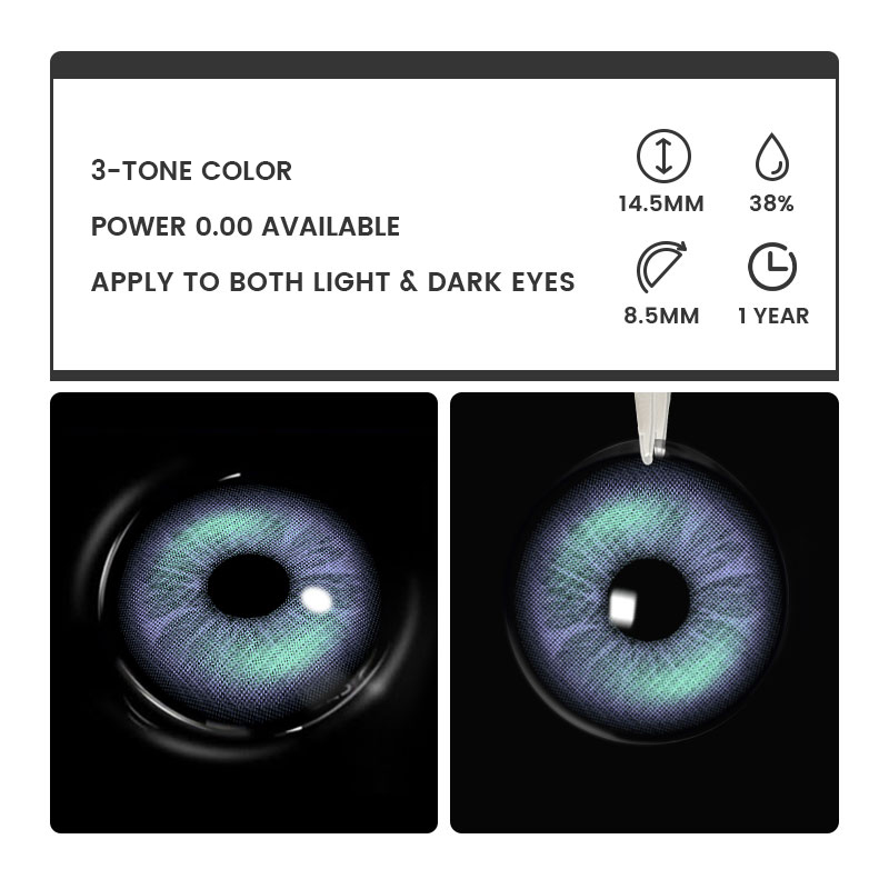 Rainbow Aurora Grey - 1 Year, 2 lenses Colored Contacts - Gleglow