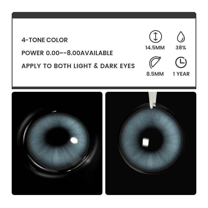 Rasbelle Blue - 1 Year, 2 lenses Colored Contacts - Gleglow