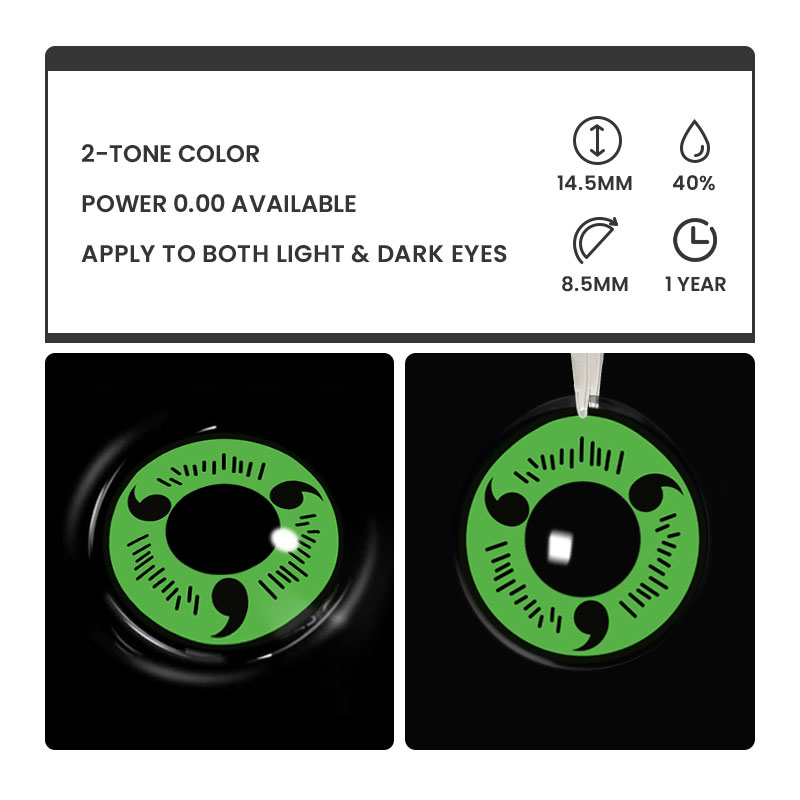 Sharingan Magatama Green Style - 1 Year, 2 lenses Colored Contacts - Gleglow