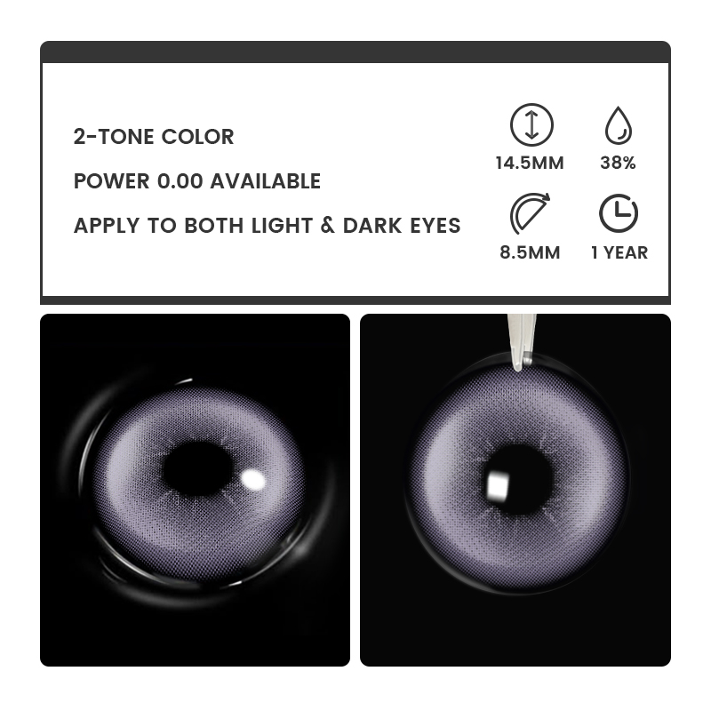 Silver Drizzle Purple - 1 Year, 2 lenses Colored Contacts - Gleglow