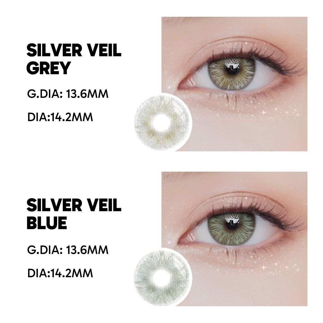 Silver Veil Grey - 1 Year, 2 lenses Colored Contacts - Gleglow