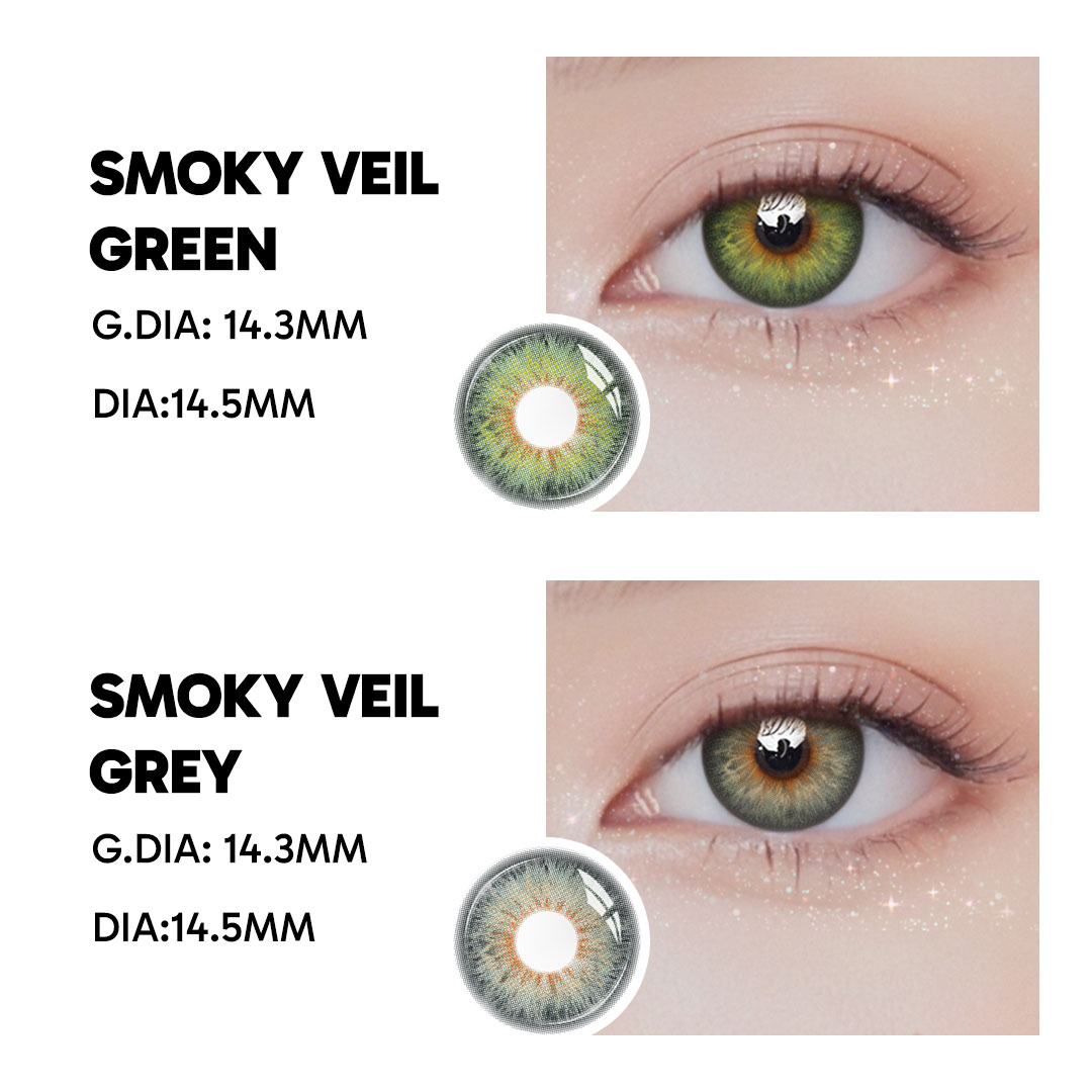 Smoky Veil Grey - 1 Year, 2 lenses Colored Contacts - Gleglow