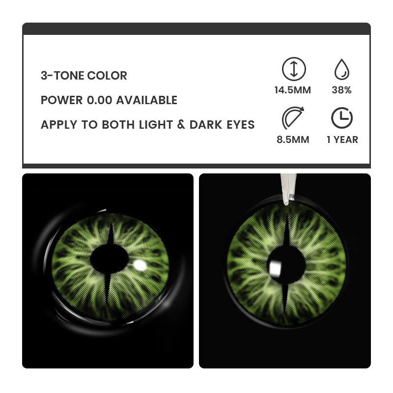 Snake Gaze Green - 1 Year, 2 lenses Colored Contacts - Gleglow