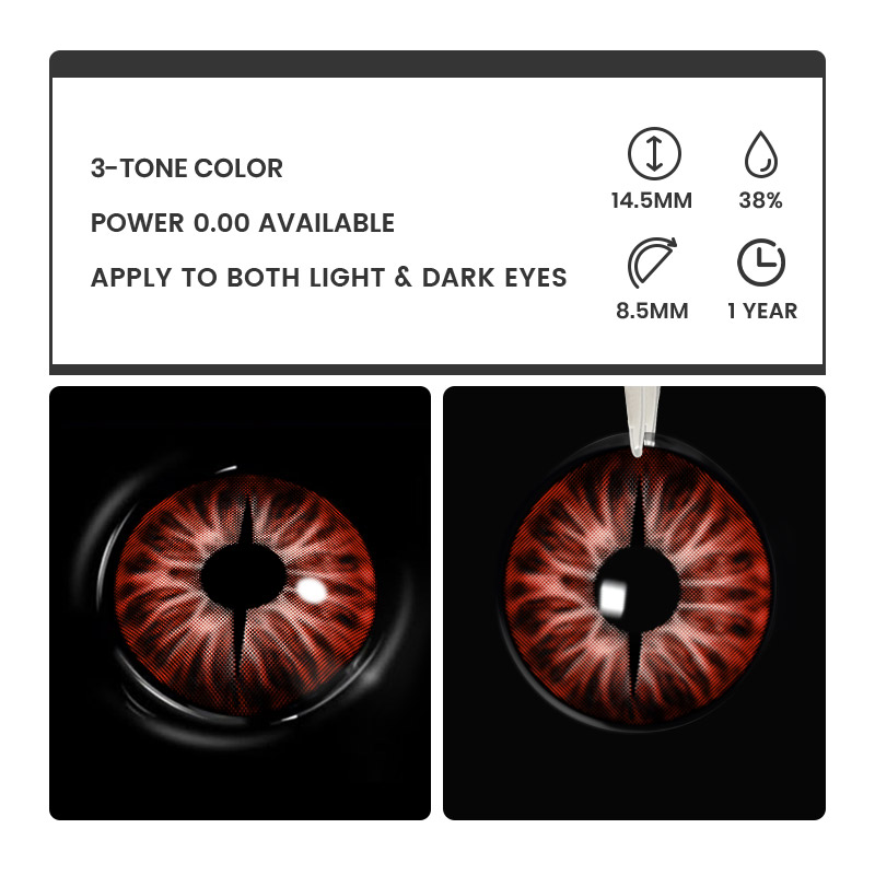 Snake Gaze Red - 1 Year, 2 lenses Colored Contacts - Gleglow