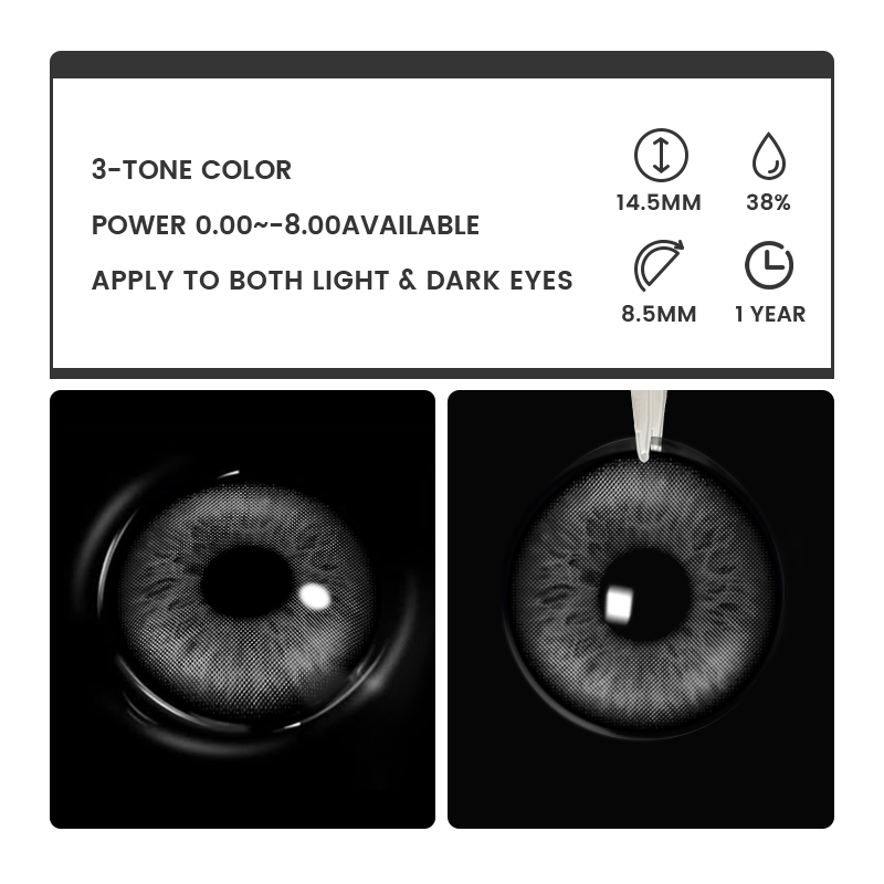 Starlis Grey - 1 Year, 2 lenses Colored Contacts - Gleglow