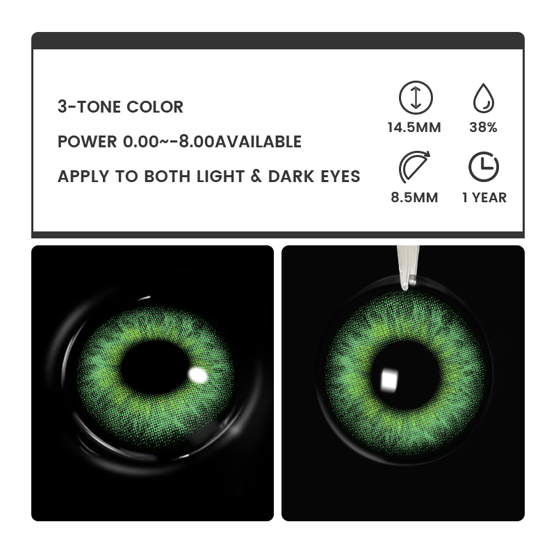 Sunkiss Green - 1 Year, 2 lenses Colored Contacts - Gleglow