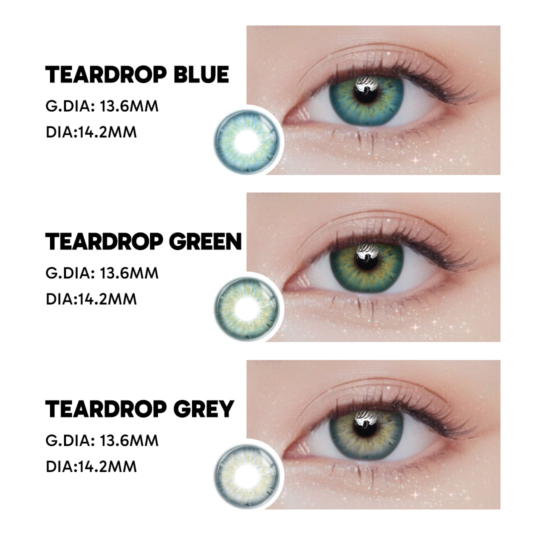 Teardrop Grey - 1 Year, 2 lenses Colored Contacts - Gleglow