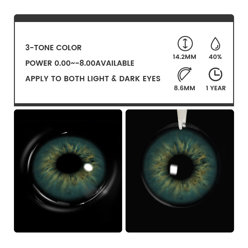 Teardrop Green - 1 Year, 2 lenses Colored Contacts - Gleglow