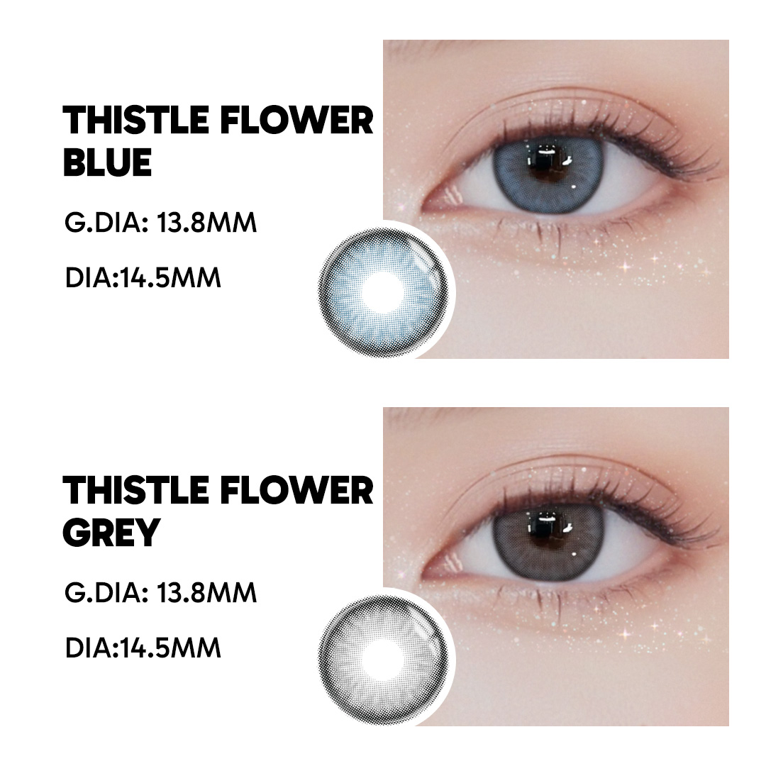 Thistle Flower Grey - 1 Year, 2 lenses Colored Contacts - Gleglow