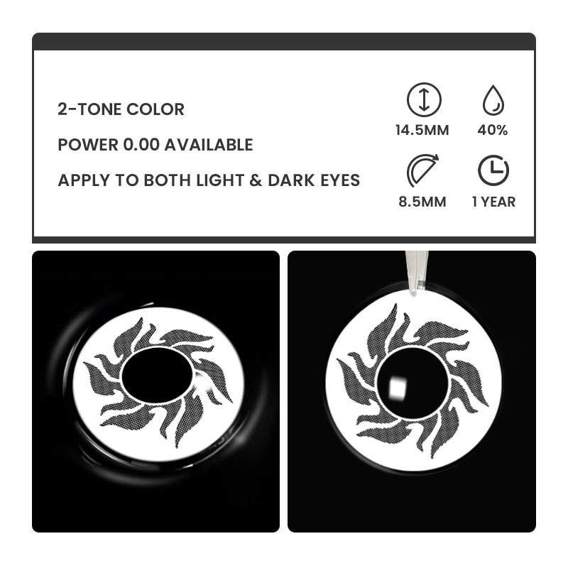 Tribal Tattoo Black-White - 1 Year, 2 lenses Colored Contacts - Gleglow