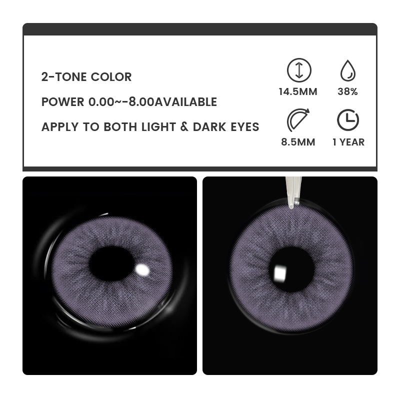 Verae Purple - 1 Year, 2 lenses Colored Contacts - Gleglow