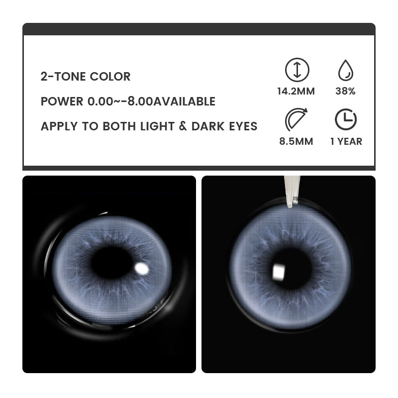 Voira Blue - 1 Year, 2 lenses Colored Contacts - Gleglow