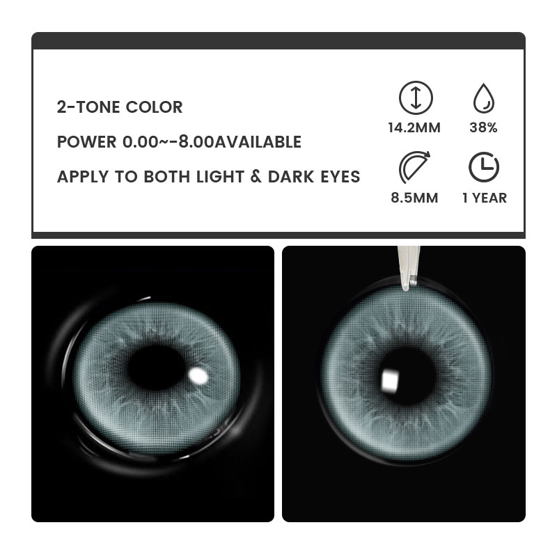 Voira Grey - 1 Year, 2 lenses Colored Contacts - Gleglow