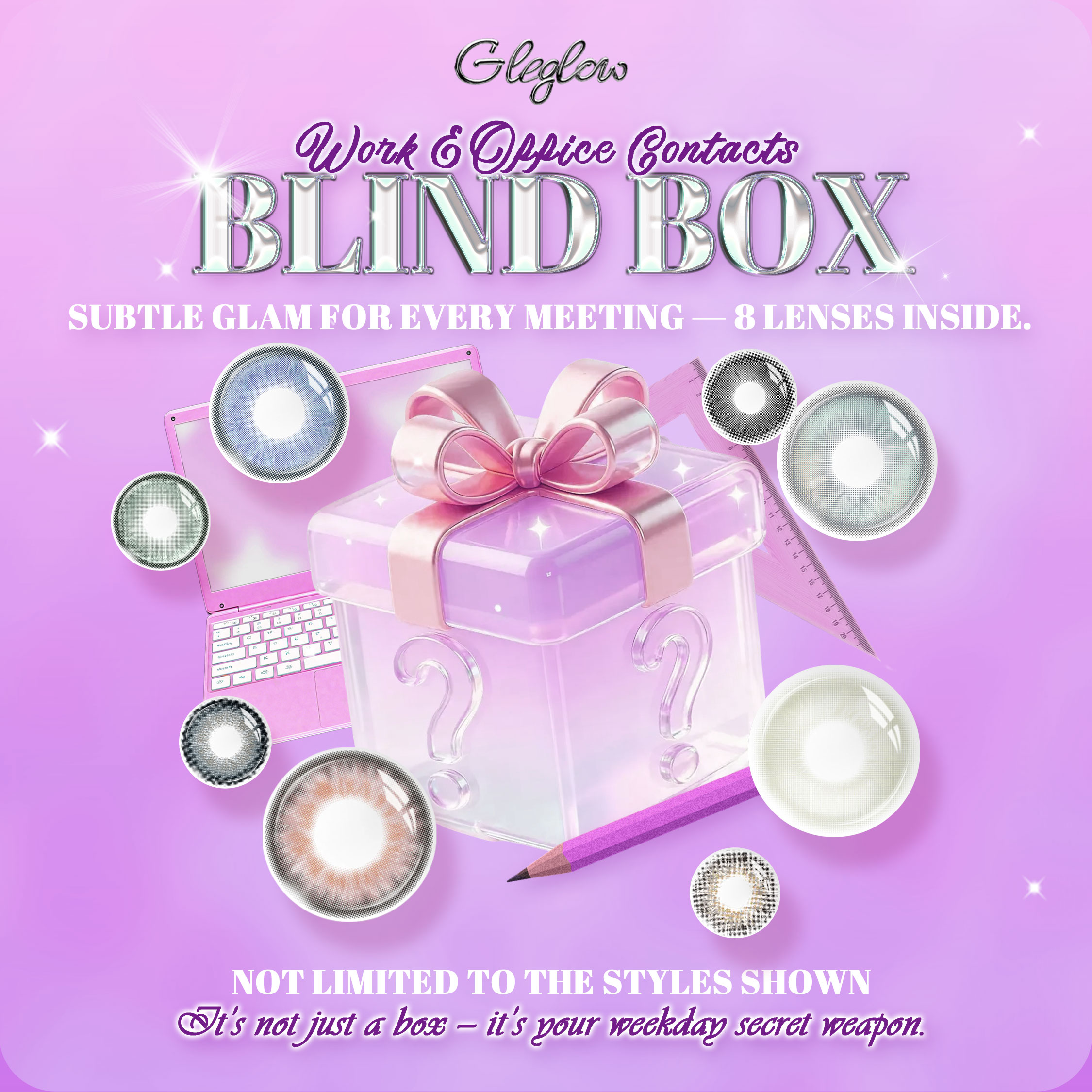 Gleglow Work & Office Contacts Blind Box – 8 Pairs, 1 Year