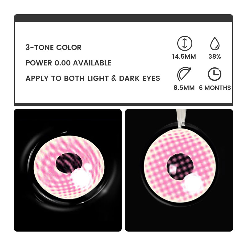 Zinnia Pink - 6-month，2 lenses Colored Contacts - Gleglow