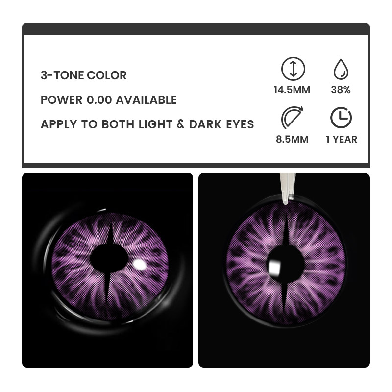 Snake Gaze Purple - 1 Year, 2 lenses Colored Contacts - Gleglow