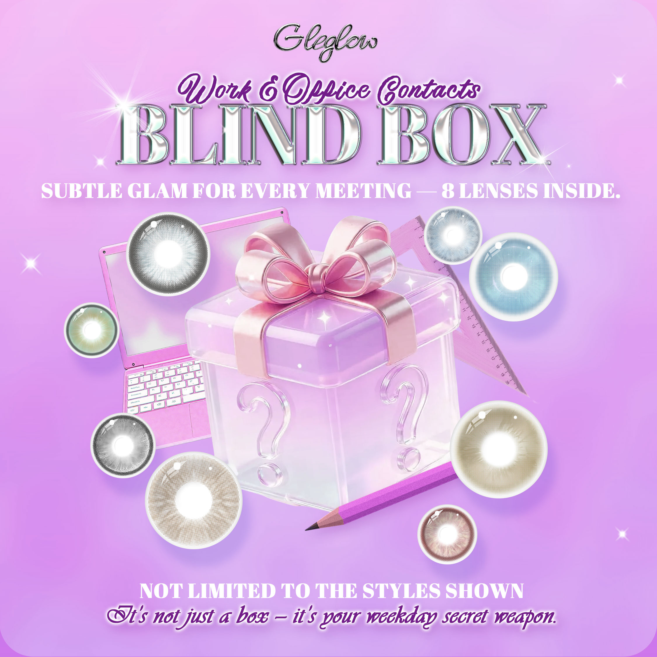 Gleglow Work & Office Contacts Blind Box – 8 Pairs, 1 Year