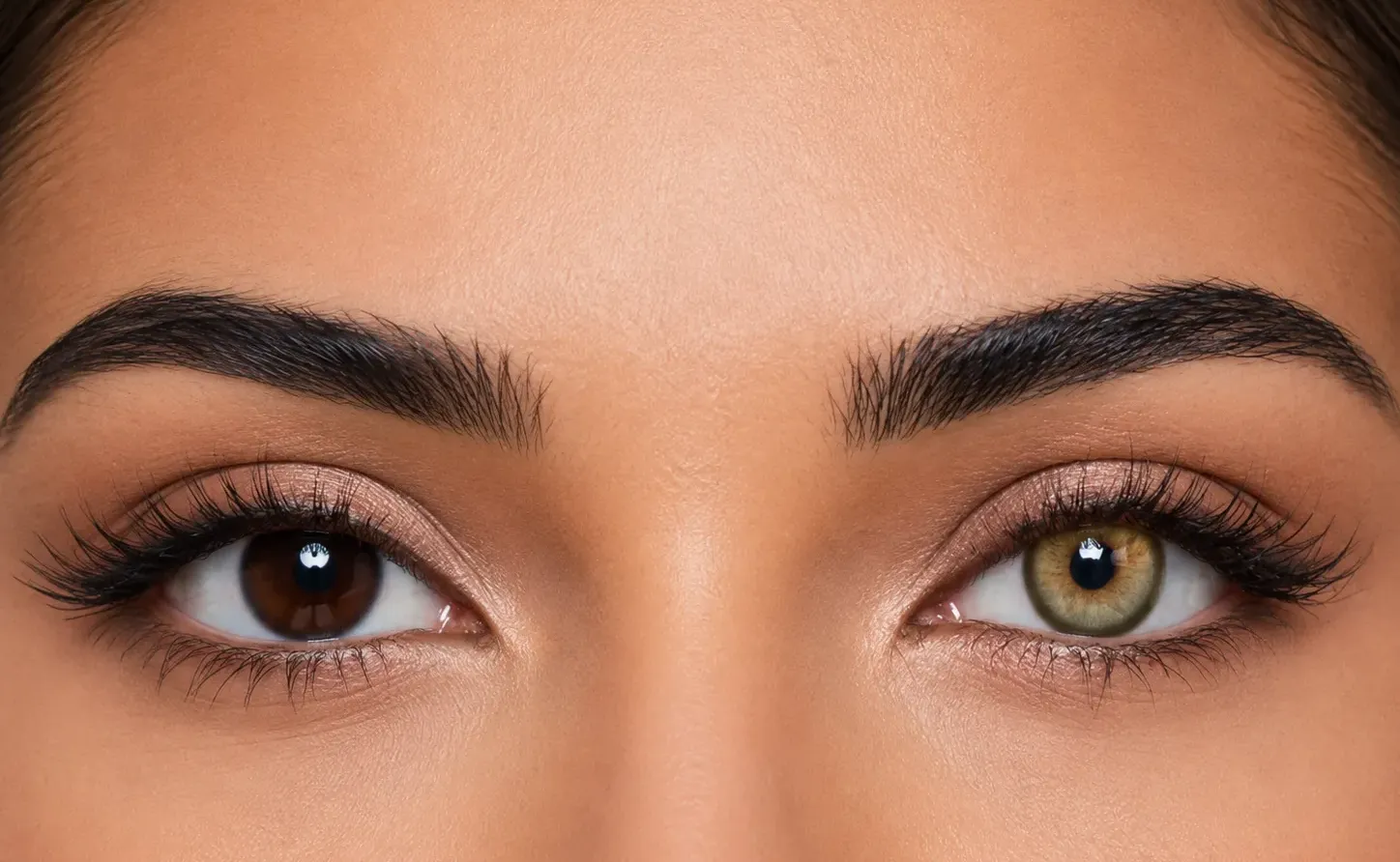 Verina Brown colored contacts before and after on dark brown eyes under the same natural lighting