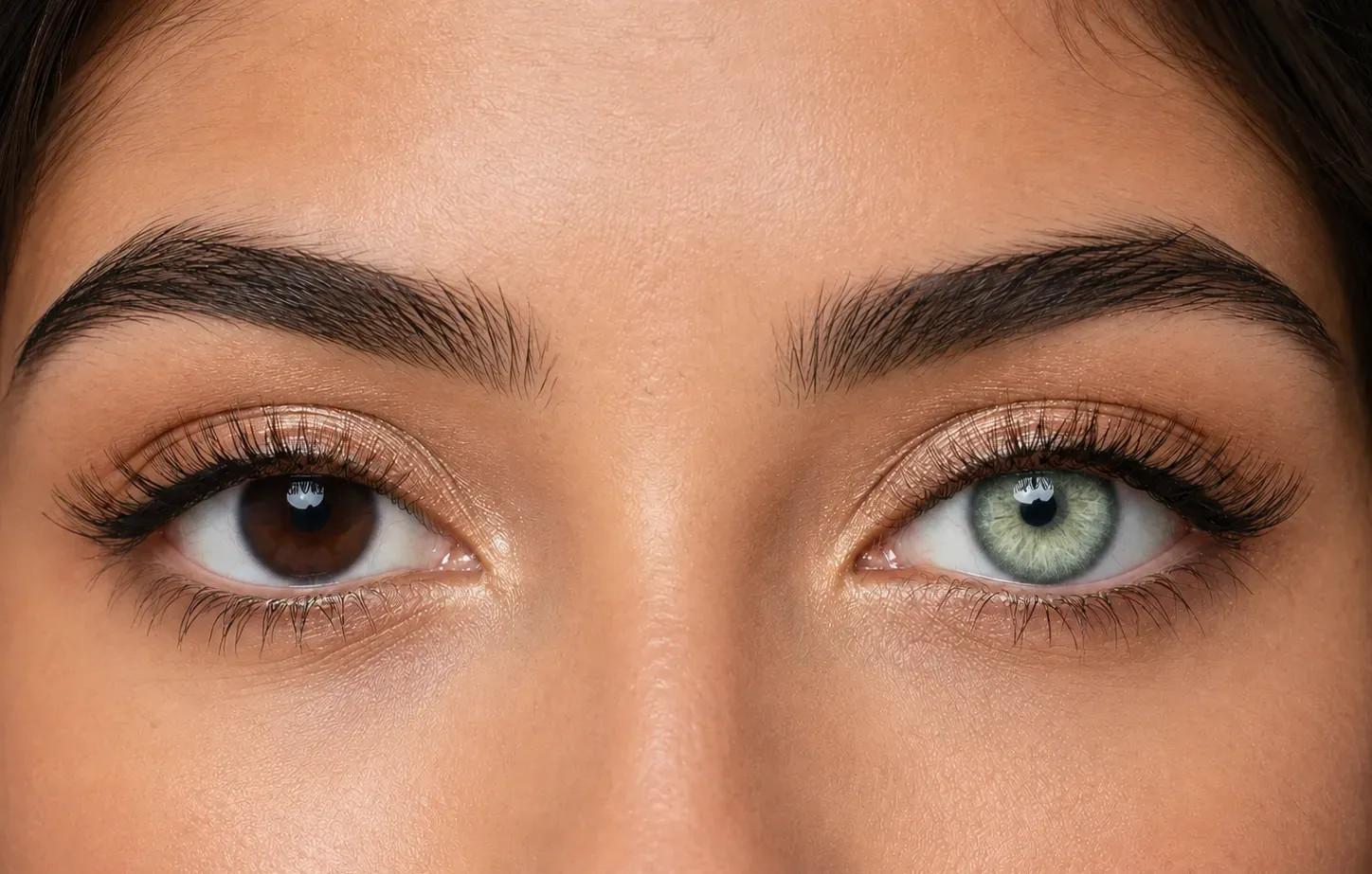 Moeli Grey colored contacts before and after on dark brown eyes under the same natural lighting