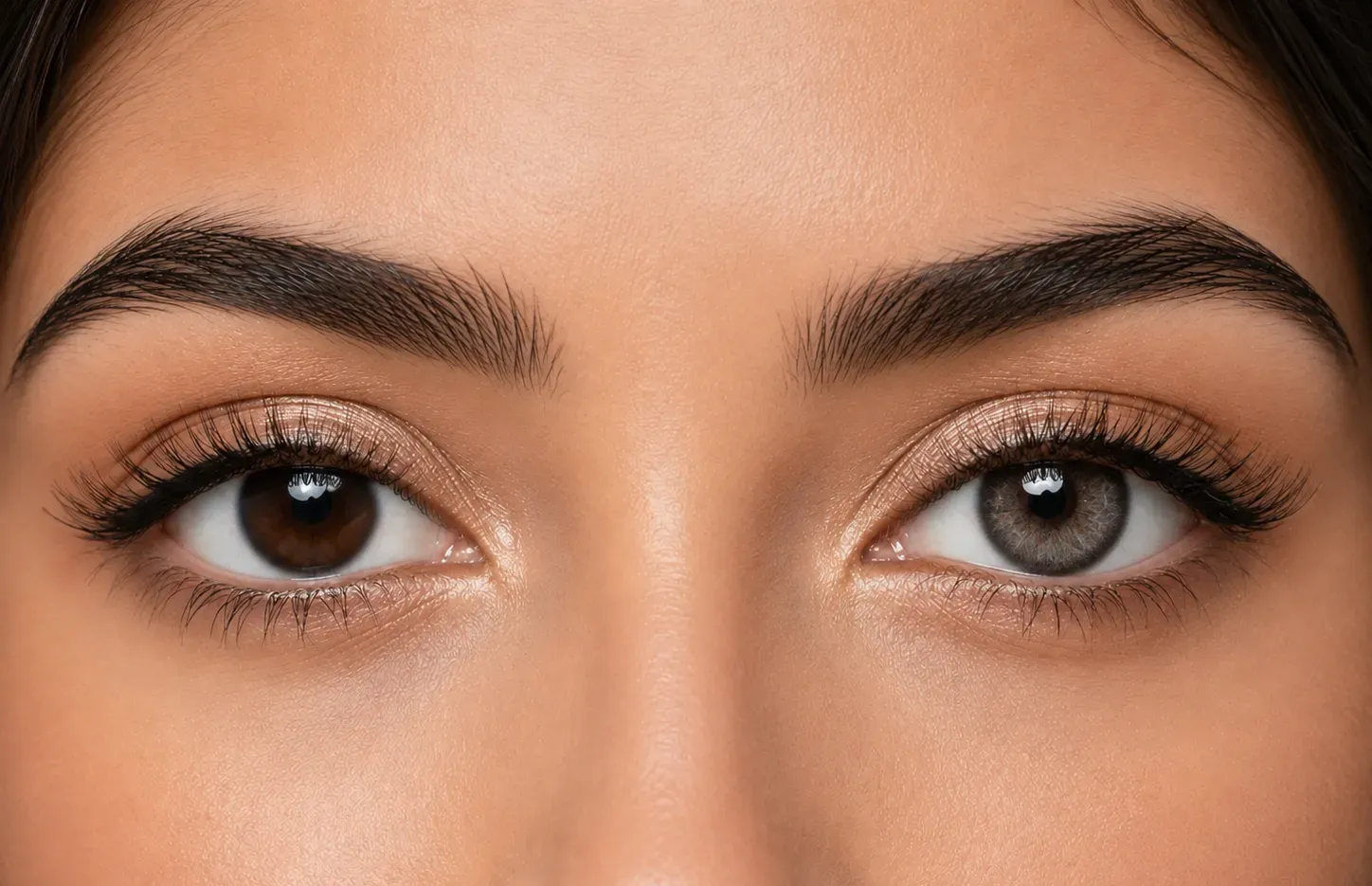 Wolf Gray colored contacts before and after on dark brown eyes