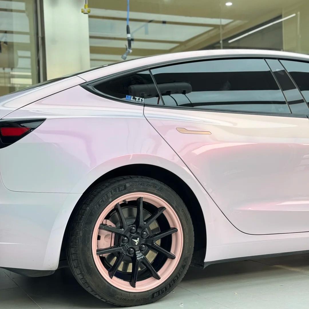 Glossy Flower Pink Car Wrap