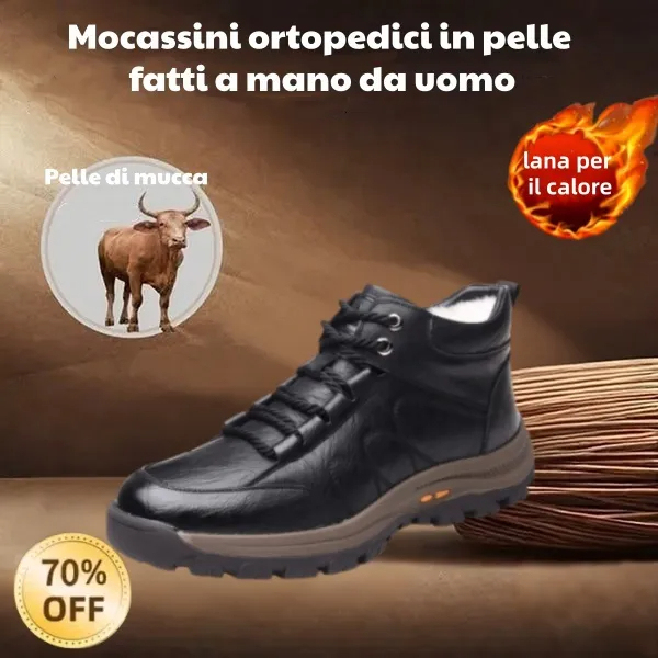 ⏰Sconto del 70% oggi, non lasciartelo sfuggire! 🐂 Scarpe invernali ortopediche da uomo, realizzate in vera pelle bovina australiana 👞 Fodera in lana ✅ - allevia efficacemente il dolore ai piedi.