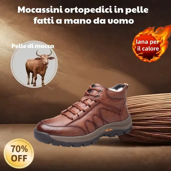 ⏰Sconto del 70% oggi, non lasciartelo sfuggire! 🐂 Scarpe invernali ortopediche da uomo, realizzate in vera pelle bovina australiana 👞 Fodera in lana ✅ - allevia efficacemente il dolore ai piedi.