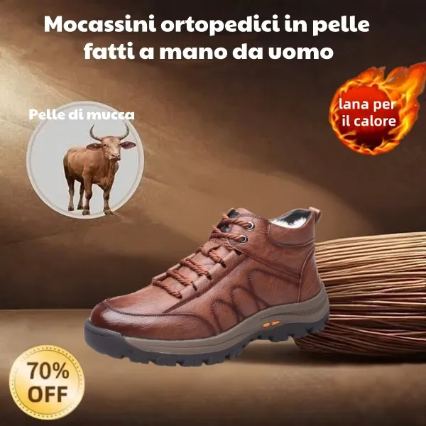 ⏰Sconto del 70% oggi, non lasciartelo sfuggire! 🐂 Scarpe invernali ortopediche da uomo, realizzate in vera pelle bovina australiana 👞 Fodera in lana ✅ - allevia efficacemente il dolore ai piedi.