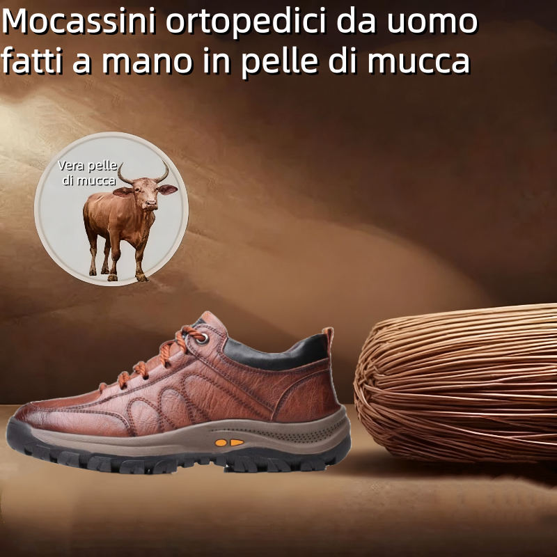 ⏰Sconto del 30% oggi, non lasciartelo sfuggire! 🐂 Scarpe ortopediche da uomo, realizzate con vera pelle bovina australiana 👞 Cucite a mano ✅ - Alleviano efficacemente il dolore ai piedi.