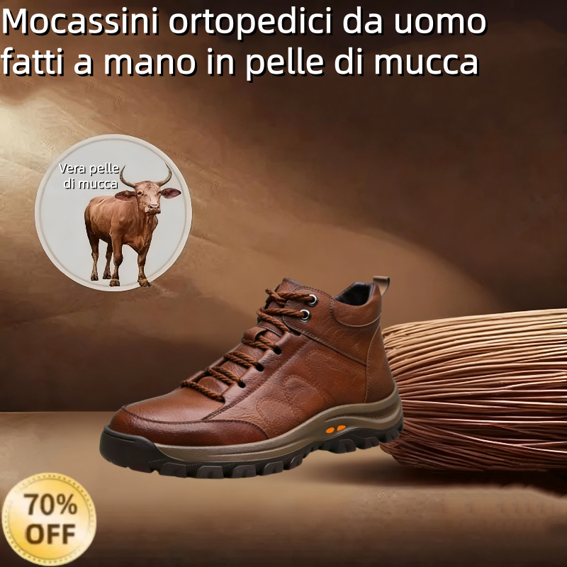 ⏰Sconto del 70% oggi, non lasciartelo sfuggire! 🐂 Scarpe invernali ortopediche da uomo, realizzate in vera pelle bovina australiana 👞 Fodera in lana ✅ - allevia efficacemente il dolore ai piedi.