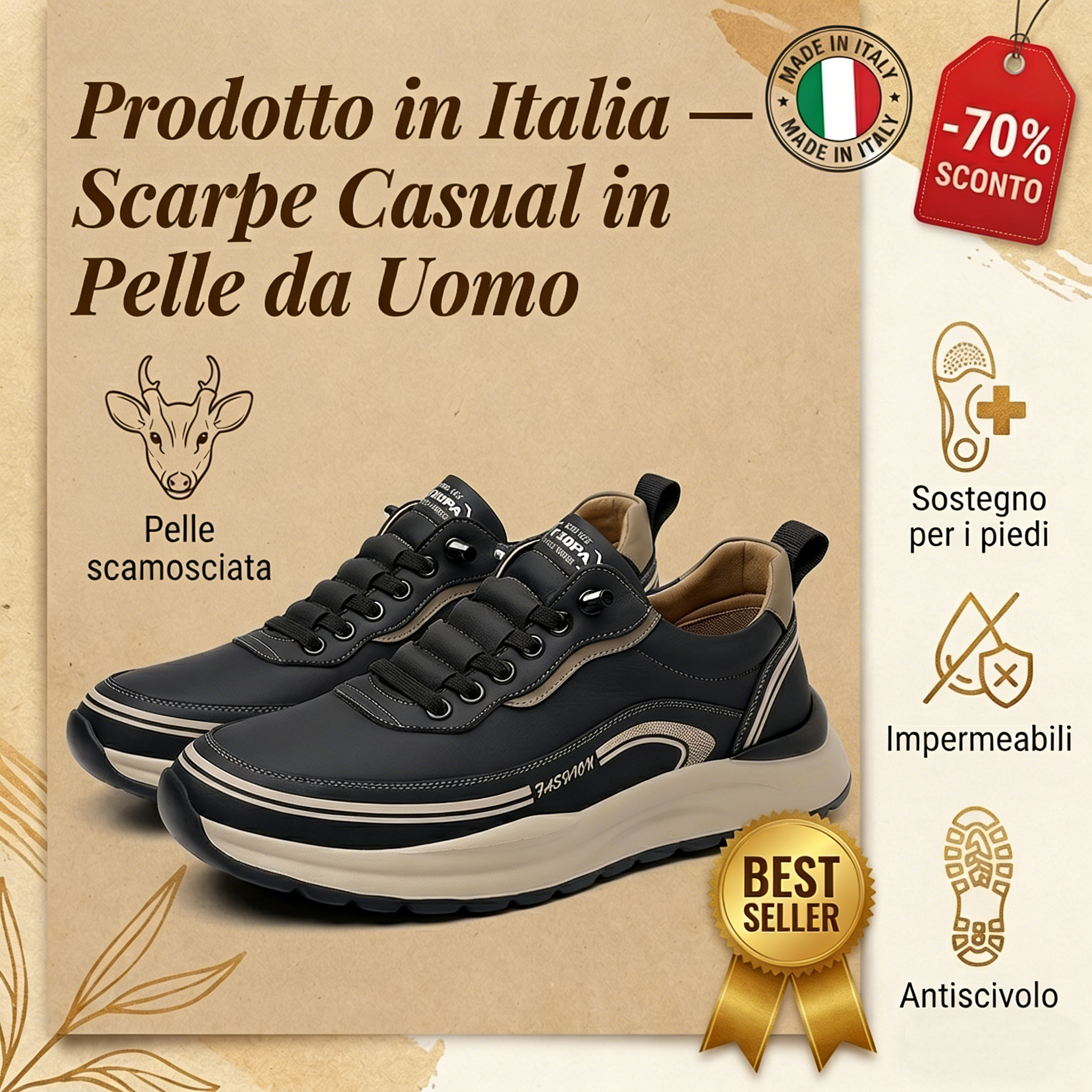 ⏰Ultimo giorno di offerta speciale: 70% di sconto oggi - non perdete l'occasione! Scarpe ortopediche ergonomiche, impermeabili e antiscivolo, realizzate a mano in pelle scamosciata naturale. 👞