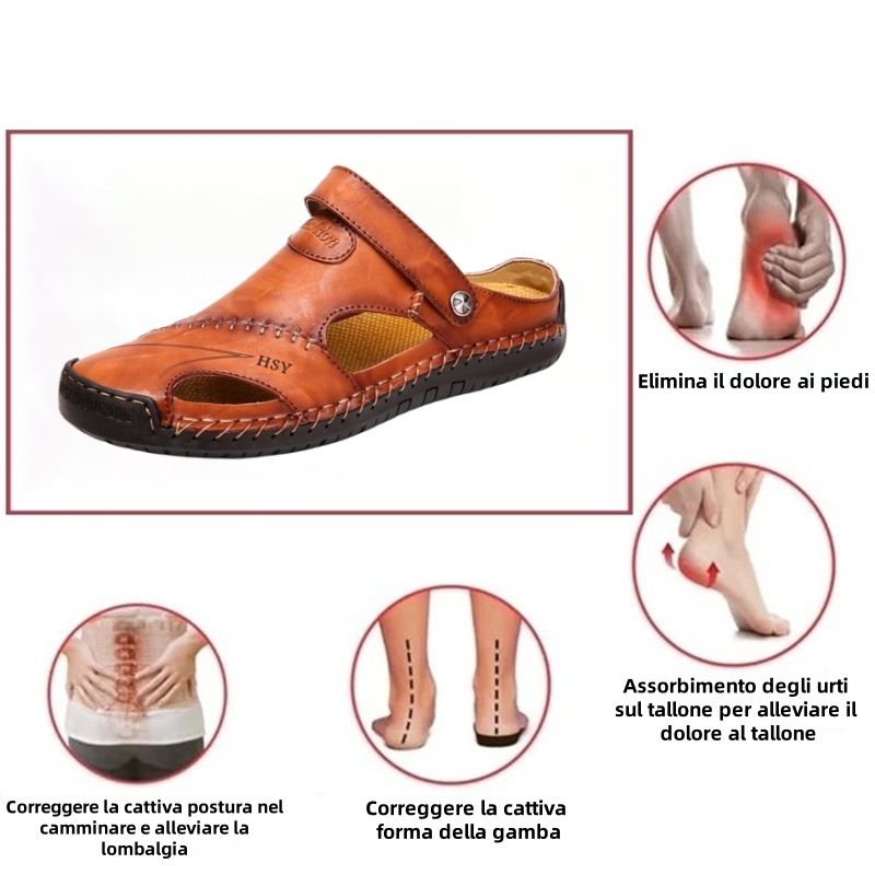 【🎁Ultimo giorno a metà prezzo, non perderlo】 Sandali ortopedici dal design ergonomico, pelle bovina selezionata + cuciture a mano
