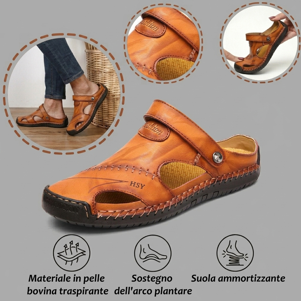 【⏰Ultimo giorno, sconto del 70%! Da non perdere!】Sandali ortopedici ergonomici realizzati in pelle di vacchetta australiana,✅progettati appositamente per gli uomini europei.