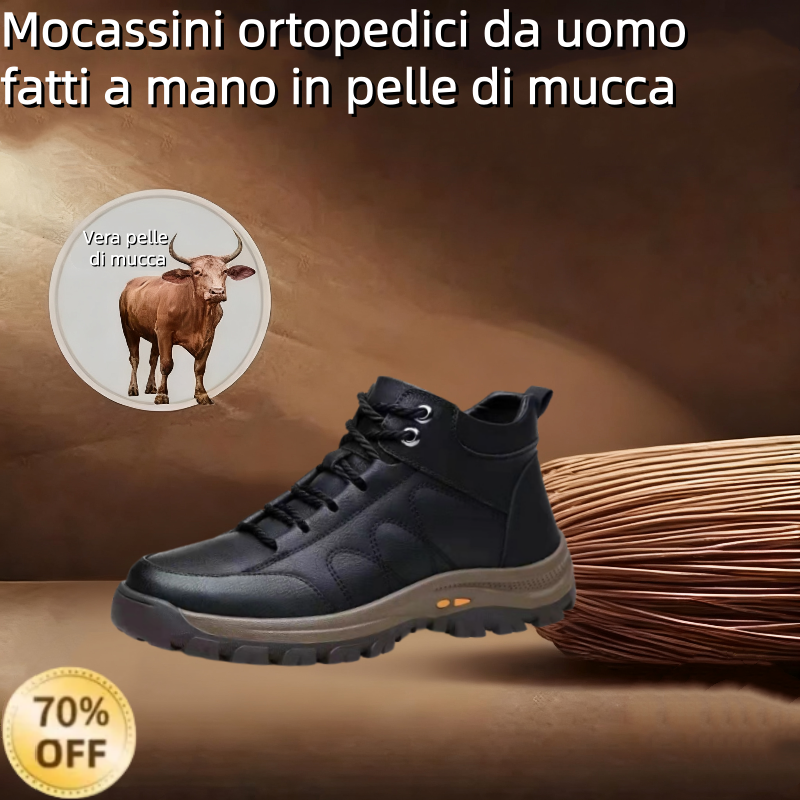 ⏰Sconto del 70% oggi, non lasciartelo sfuggire! 🐂 Scarpe invernali ortopediche da uomo, realizzate in vera pelle bovina australiana 👞 Fodera in lana ✅ - allevia efficacemente il dolore ai piedi.